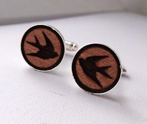 �y���������z�����Y�A�N�Z�T��?�@�J�t�X�����N�V���o�[�X�Y���}�z�K�j�[sparrow bird mahogany wood wooden cufflinks silver plated