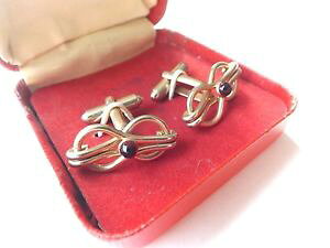 yzYANZT?@OXBe[W19601970JtXNvintage 1960s 1970s cufflinks in box gold tone bow design with red glass inset