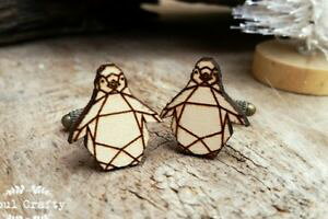 �y���������z�����Y�A�N�Z�T��?�@�y���M���J�t�����N�X�y���M��origami penguin wooden cufflinks geometric penguin dad grooms best man groomsman