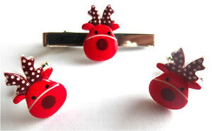 �y���������z�����Y�A�N�Z�T��?�@beautiful handmade red rudolf reindeer cufflinkstiepin setfree gift bagbeautiful handmade red rudolf reindeer cufflinks t