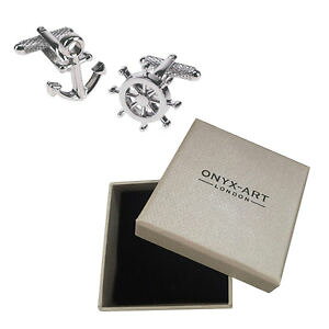 �y���������z�����Y�A�N�Z�T��?�@�A���J�[�Z�[�����O�{�[�g�J�t�X�{�^���I�j�L�X�A�[�g�{�b�N�X�I��mens anchor amp; wheel sailing boat cufflinks amp; gift box by onyx art