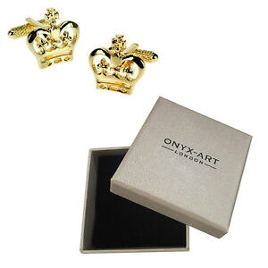 �y���������z�����Y�A�N�Z�T��?�@�����Y�S�[���h���C�����N���E���J�t�����N�X�I�j�L�X�A�[�g�{�b�N�X�I��mens gold royal crown cufflinks amp; gift box by onyx art