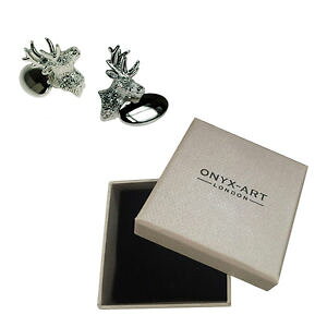 �y���������z�����Y�A�N�Z�T��?�@�����Y�V���o�[�X�^�b�O�V�J�J�t�X�{�^���I�j�L�X�A�[�g�{�b�N�X�I��mens silver stag animal deer cufflinks amp; gift box by onyx art