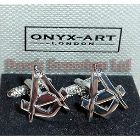 【送料無料】メンズアクセサリ—　スクエアオニキスアートコンパスカフスボタンボックスmasonic square amp; compass cufflinks by onyx art gift boxed highly detailed