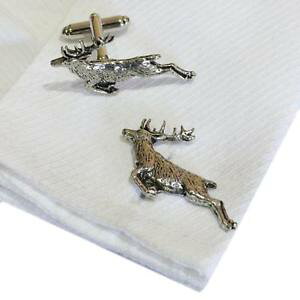 �y���������z�����Y�A�N�Z�T��?�@�V���o�[�s���[�^�[�C���O�����h�J�t�����N�J�t�����N�X�n���h���C�hsilver pewter leaping stag cufflinks handmade in england cuff links stags