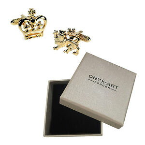 �y���������z�����Y�A�N�Z�T��?�@�����Y�S�[���h���C�I���N���E���J�t�����N�X�I�j�L�X�A�[�g�{�b�N�X�I��mens gold lion amp; crown cufflinks amp; gift box by onyx art