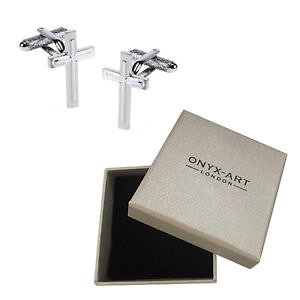 �y���������z�����Y�A�N�Z�T��?�@�J�t�����N�X�{�b�N�X�I�j�L�X�A�[�gmens silver crucifix cufflinks amp; gift box communion gift by onyx art