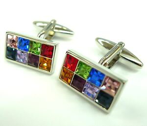 �y���������z�����Y�A�N�Z�T��?�@�J�t�X�{�^���}���`rainbow crystals cufflinks multi square stones gemelos 70 for 7 items