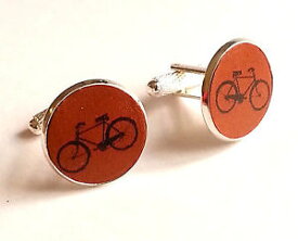 【送料無料】メンズアクセサリ—　カフスボタンメンズバイクサイクルサイクリストprinted leather cufflinks mens gift bicycle bike cycle cyclist silver plated