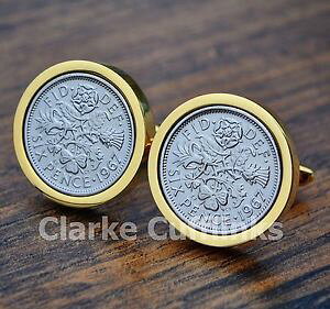 �y���������z�����Y�A�N�Z�T��?�@�S�[���h�J�t�X�{�^���R�C�������Ygold sixpence cufflinks 6d coin birthday anniversary present gift mens 50th 60th