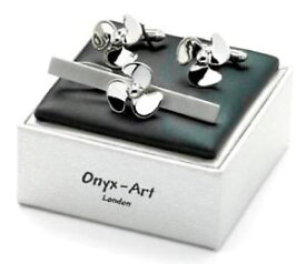 【送料無料】メンズアクセサリ—　プロペラカフスリンクシマメノウロンドンセットクリップ ships propeller cufflinks tie bar clip set by onyx art london boxed