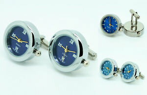 �y���������z�����Y�A�N�Z�T��?�@�J�t�X�����Nstunning functional circular blue silver working watch cufflinks