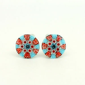 yzYANZT?@mKXJtNXred blue white circular patterned murano glass cufflinks with millefiori