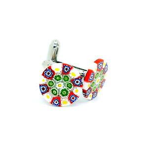 �y���������z�����Y�A�N�Z�T��?�@�����m�K���X�J�t�����N�Xred white yellow green circular patterned murano glass cufflinks with millefiori