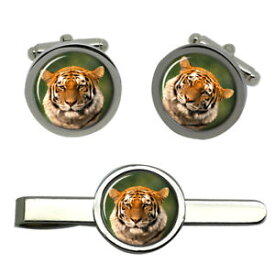 【送料無料】メンズアクセサリ—　シベリアンタイガーラウンドタイクリップセットsiberian tiger round cufflink and tie clip set