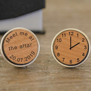 �y���������z�����Y�A�N�Z�T��?�@�p�[�\�i���C�Y�J�t�X�{�^��personalised wooden meet me at the alter cufflinks, wedding party gift, groom