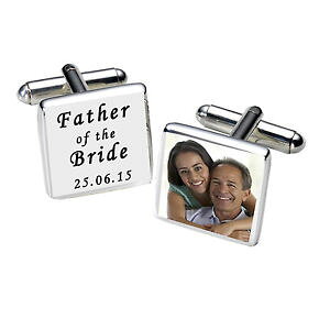 �y���������z�����Y�A�N�Z�T��?�@�p�[�\�i���C�Y�J�t�X�{�^���z���C�gpersonalised silver plated engraved father of the bride photo cufflinks white
