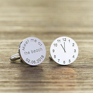 �y���������z�����Y�A�N�Z�T��?�@�p�[�\�i���C�Y�r�[�`personalised silver plated meet me at the beach wedding time amp; date cufflink