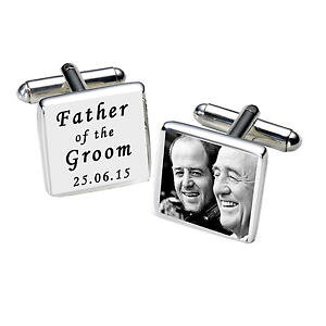 �y���������z�����Y�A�N�Z�T��?�@�J�t�X�����N�z���C�gpersonalised silver plated engraved father of the groom photo cufflinks white