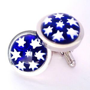 yzYANZT?@[mEhKXAvJtX{^blue white star murano millefiori round glass amp; silver inlay chunky cufflinks