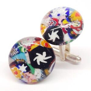 yzYANZT?@NVo[mKXJtNXunique soma link confetti round silver murano glass millefiori cufflinks