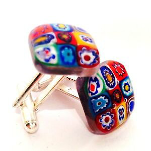 yzYANZT?@XNGAKX[mt[Vo[JtX{^multicoloured square glass murano millefiori flower amp; silver floral cufflinks