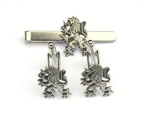 【送料無料】メンズアクセサリ? ライオンピューターカフスボタンタイクリップスコットランドボックスセットrampant lion pewter cufflinks and tie clip set scottish gift boxed