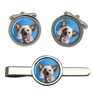 �y���������z�����Y�A�N�Z�T��?�@���E���h�^�C�N���b�v�Z�b�gchinese crested dog round cufflink and tie clip set