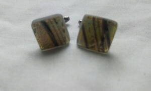 �y���������z�����Y�A�N�Z�T��?�@�K���X�X�^�[�����O�V���o�[�J�t�����N�Xartisan hadmade signed art glass and sterling silver cufflinks