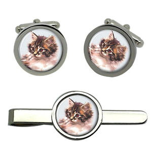 �y���������z�����Y�A�N�Z�T��?�@�l�R���E���h�^�C�N���b�v�Z�b�gcute kitten round cufflink and tie clip set