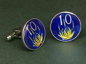 �y���������z�����Y�A�N�Z�T��?�@�A�t���J�G�i�����R�C���J�t�X�{�^���Z���gsouth africa enamelled coin cufflinks 10 cents 19mm