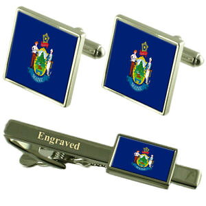 �y���������z�����Y�A�N�Z�T��?�@���C���J�t�X�{�^���^�C�N���b�v�}�b�`���O�{�b�N�Xmaine flag cufflinks engraved tie clip matching box set