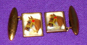 �y���������z�����Y�A�N�Z�T��?�@�A�[���f�R�K���X�J�t�����N�Xart deco 1930s horse head equestrian reverse hand painted convex glass cufflinks