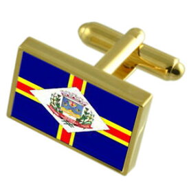 【送料無料】メンズアクセサリ—　シティエスピリトサントゴールドフラッグカフスボタンボックスguacui city espirito santo state gold flag cufflinks engraved box