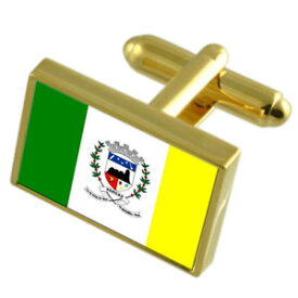 【送料無料】メンズアクセサリ—　シティエスピリトサントゴールドフラッグカフスボタンボックスpancas city espirito santo state gold flag cufflinks engraved box