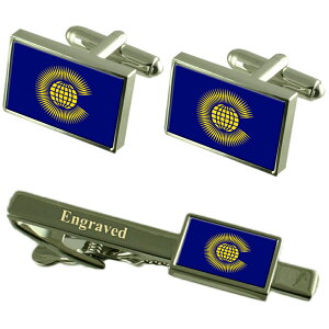 �y���������z�����Y�A�N�Z�T��?�@�J�t�X�{�^���^�C�N���b�v�}�b�`���O�{�b�N�Xcommonwealth flag cufflinks engraved tie clip matching box set