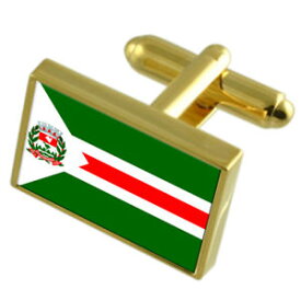 【送料無料】メンズアクセサリ—　シティエスピリトサントゴールドフラッグカフスボタンボックスecoporanga city espirito santo state gold flag cufflinks engraved box