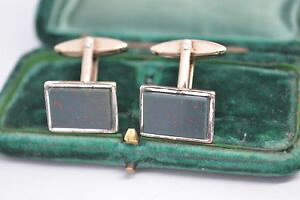 �y���������z�����Y�A�N�Z�T��?�@�r���e�[�W�A�[���f�R�X�^�[�����O�V���o�[�J�t�����N�Xvintage sterling silver cufflinks with an art deco bloodstone insert c677