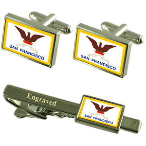 【送料無料】メンズアクセサリ? サンフランシスコアメリカカフスボタンタイクリップセットsan francisco city usa flag cufflinks engraved tie clip set