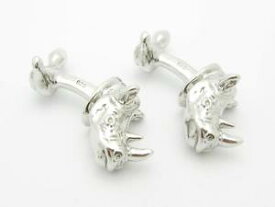 【送料無料】メンズアクセサリ—　プラチナカスタムハンドメイドデザインカフスボタンブライダルplatinum sterling silver custom hand made 3d rino design cufflinks bridal gift