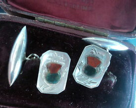 【送料無料】メンズアクセサリ—　ビンテージスターリングシルバースコットランドカフスボタンボックスvintage sterling silver scottish agate thistle cufflinks c191020 box