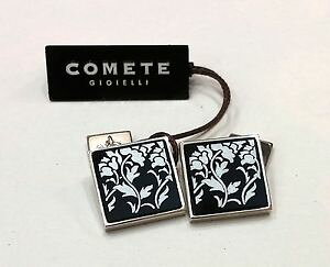 �y���������z�����Y�A�N�Z�T��?�@�W���G���[�V���o�[�I�j�L�Xcufflinks comets jewelry silver squares onyx with engraving flowers vgm 163