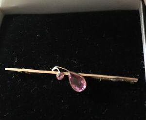yzYANZT?@S[hsNTt@CAu[`9 ct gold pink sapphire gemstone brooch hallmarked 1922, excellent condition