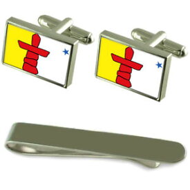 【送料無料】メンズアクセサリ—　ヌナブトシルバーカフスボタンタイクリップボックスセットnunavut flag silver cufflinks tie clip box gift set
