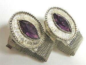 yzYANZT?@re[WbVVo[g[bvEhJtAWXggCNvintage mesh silver tone wrap round cufflinks with amethyst rhinestones wc64