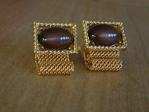 �y���������z�����Y�A�N�Z�T��?�@�X�}�[�g�r���e�[�W���b�V���J�t�X�{�^��smart vintage wrap around mesh cufflinks goldtone with brown stone setting