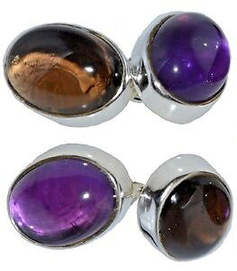 yzYANZT?@AWXgX^[OVo[X[L[NI[cJtNX`F[amethyst and smoky quartz cufflinks in sterling silver, 925 chain 4 gem cufflink