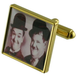 yzYANZT?@RfB[[n[fBJtXNcomedy laurel hardy gold square cufflinks with engraved personalised case