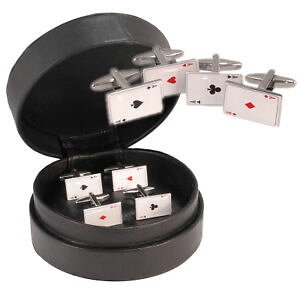 yzYANZT?@U[P[XJWmZbgfour aces cufflink set in leather gift case 4 of a kind poker casino gamble bnib