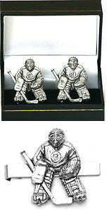 【送料無料】メンズアクセサリ? アイスホッケーゴールキーパーカフスボタンタイクリップバータックメンズスライドプレーヤーセット